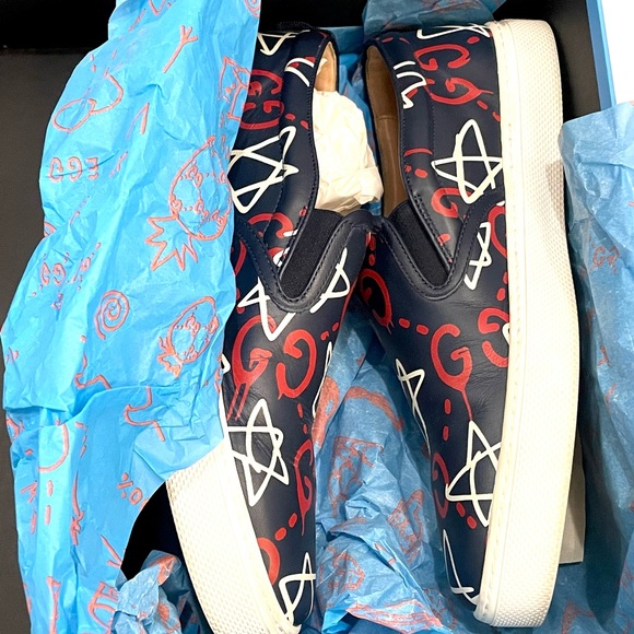 GUCCI Ghost Star Men’s Slip Ons 10 MADE ITALY - Picture 9 of 14